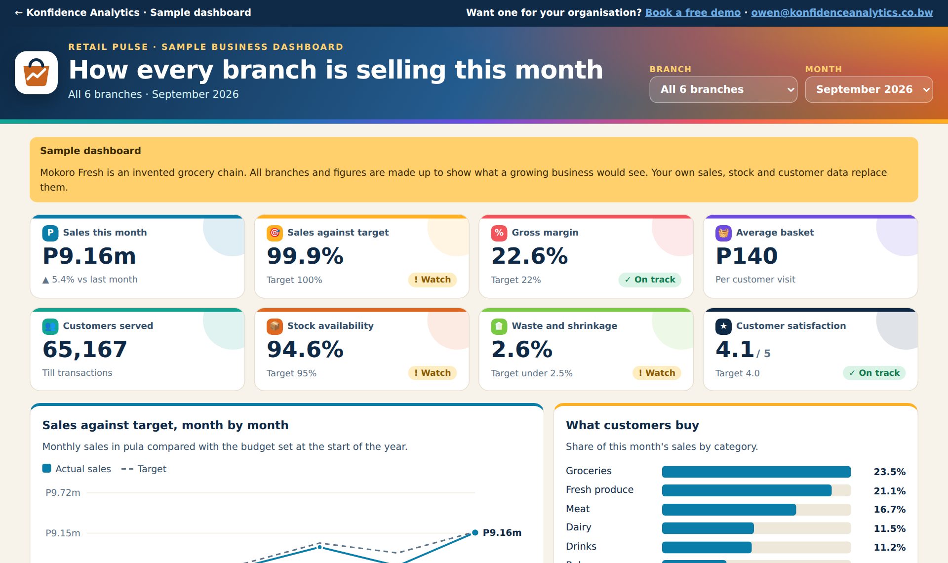 Screenshot of the Retail Pulse sample business dashboard